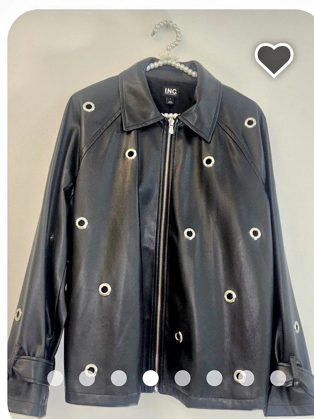 INC Black faux leather collared silver Grommet Jacket Size Large NWT
